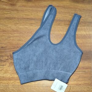 Fabletics Christa Asymmetric Low-Impact Sports Bra Blue Ribbed NEW Womens Size S